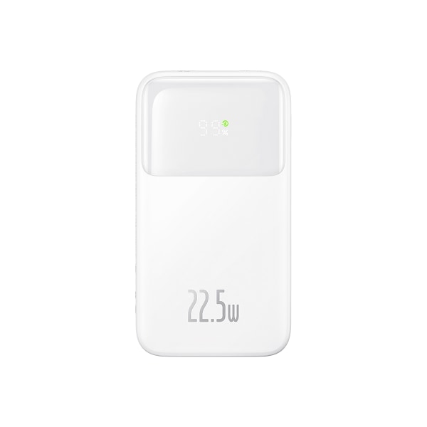 Powerbank med display 10000mAh 22,5W Comet Series + USB-A - USB-C-kabel 0,3m vit
