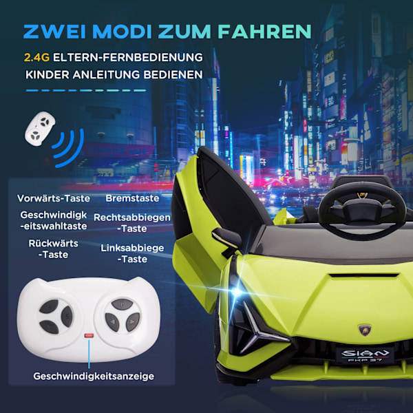 Barnfordon, 2 körlägen, Lamborghini SIAN SUV Billeksak Elbil med fjärrkontroll, musik (MP3/USB), 37-60 månader, grön
