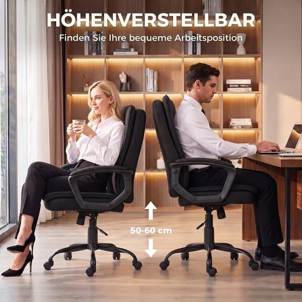 Ergonomisk kontorstol, sort stof, justerbar højde, polstret