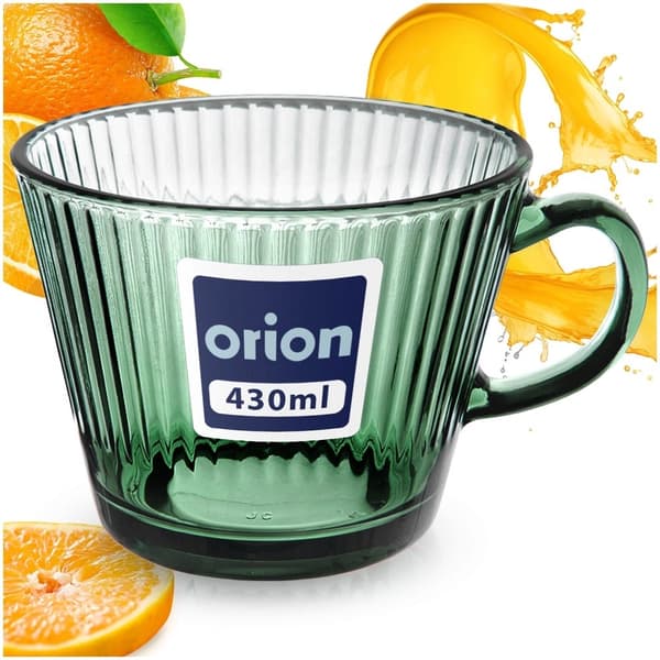 Grön räfflad glasmugg för kaffe och te, 420 ml