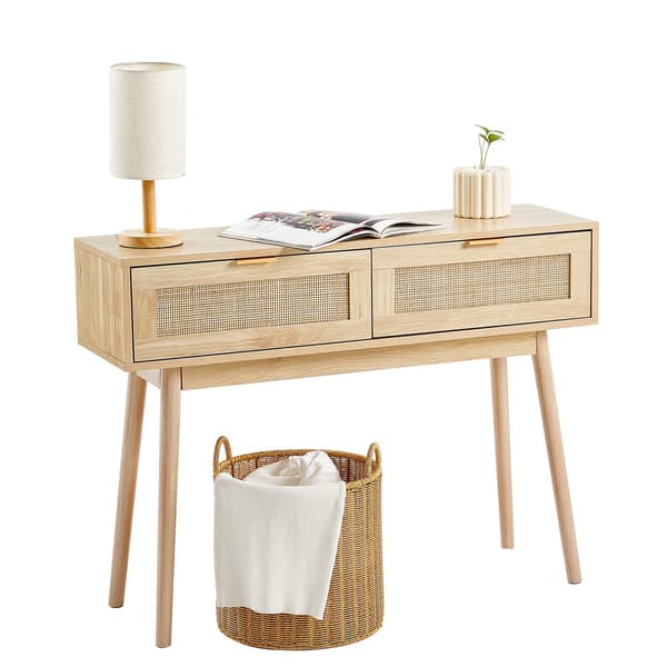 Rattan konsolbord, 2 skuffer, skydedør, entré