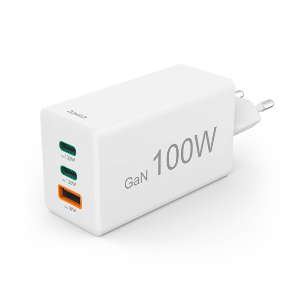 HAMA Chager 2x USB-C 1x USB-A GaN 100W White Vit