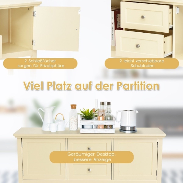 Konsolbord gangbord med 2 skuffer og skabe buffetbord sidebord træ hvid