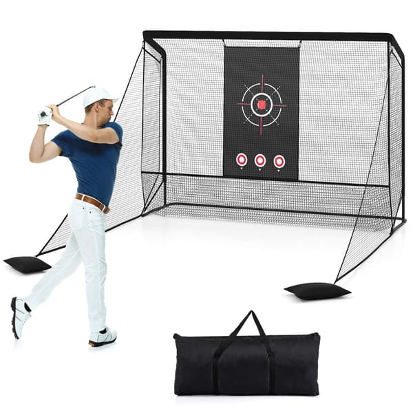 Golfträningsnät med dubbla sidobarriärer, svart