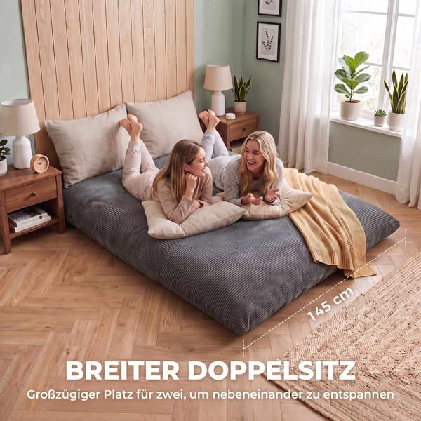 Konvertibel bäddsoffa i sladd, mörkgrå, 145x184 cm