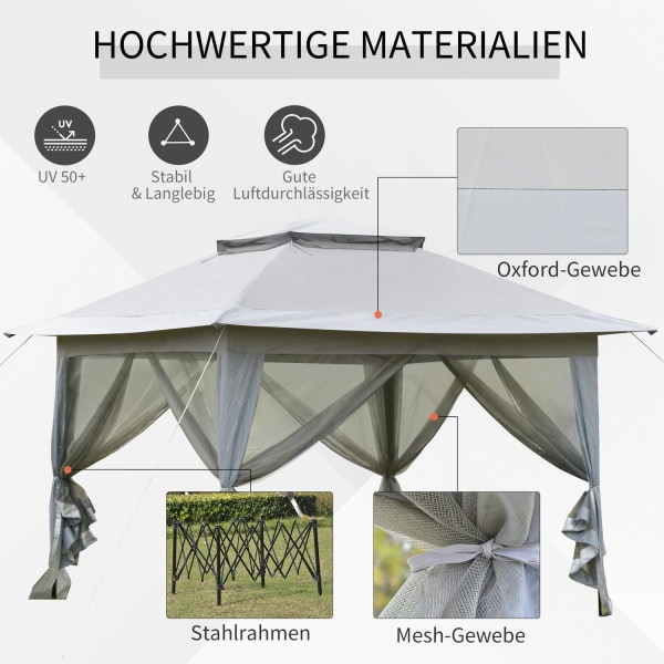 Kokoontaitettava Paviljonki Pop-Up Teltta Puutarhapaviljonki Sis. Rullalaukku Teräs+Oxford+Verkkoharmaa 3,64X3,64X2,94M