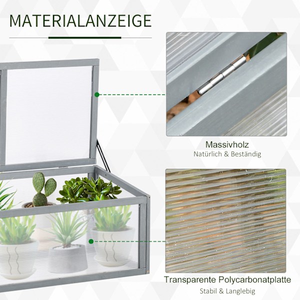 Cold Frame Drivhus Med Dæksel, Vejrbestandig, Lavet Af Træ Og Polycarbonat, Grå, 90X46X40Cm