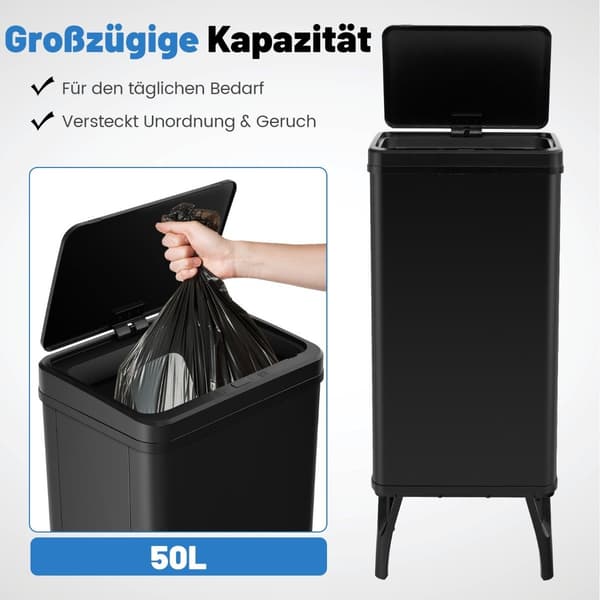 Automatisk affaldsspand i rustfrit stål, 50L sensorbeholder