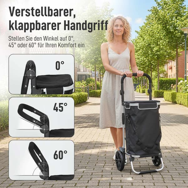 Sammenklappelig 3-i-1 indkøbsvogn, 40L, 25kg kapacitet, sort