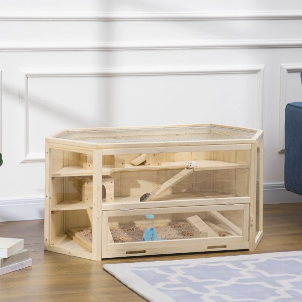 Smådyrsbur Gnaverbur Hamsterbur Med Ramp Rocker Musebur Tophængslet Bur Aftagelig Bundbakke Grantræ 115 X 60 X 55 Cm