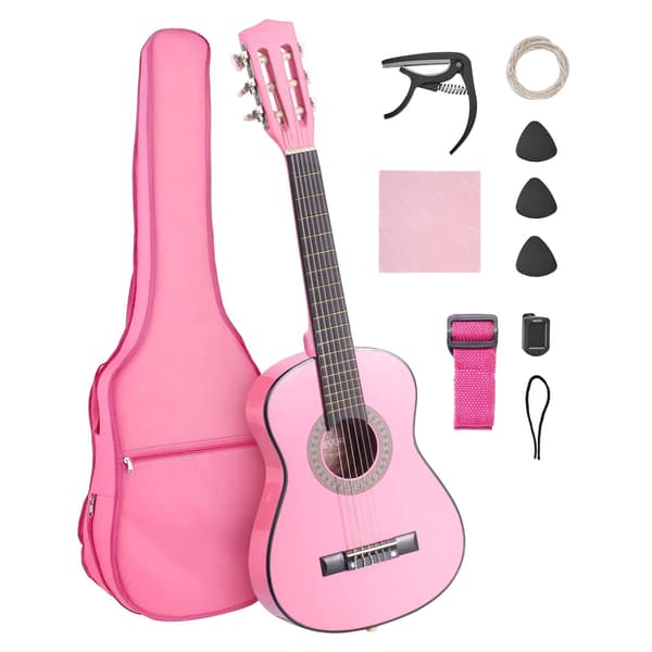 Klassisk gitarr 30 tum, nylonsträngar startpaket, rosa