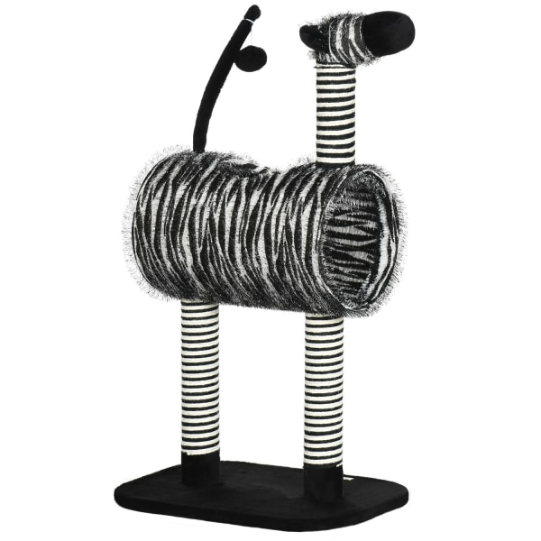 Kradsestolpe Kat Træ Zebra Design Klatretunnel Jute Stolpe Sort + Hvid 93Cm