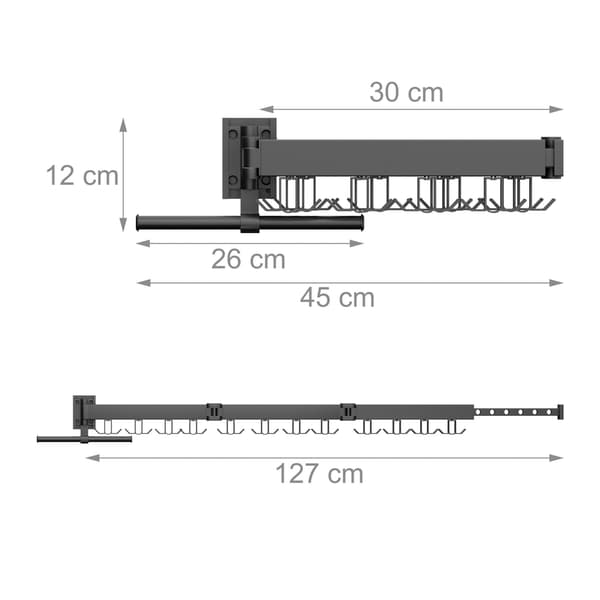 Vægmonteret, foldbar tørrestativ – Rustfrit aluminium