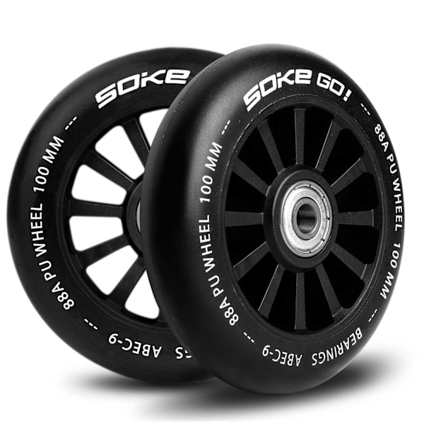 Svarta hjul till sparkcykel 100 mm - 2 st