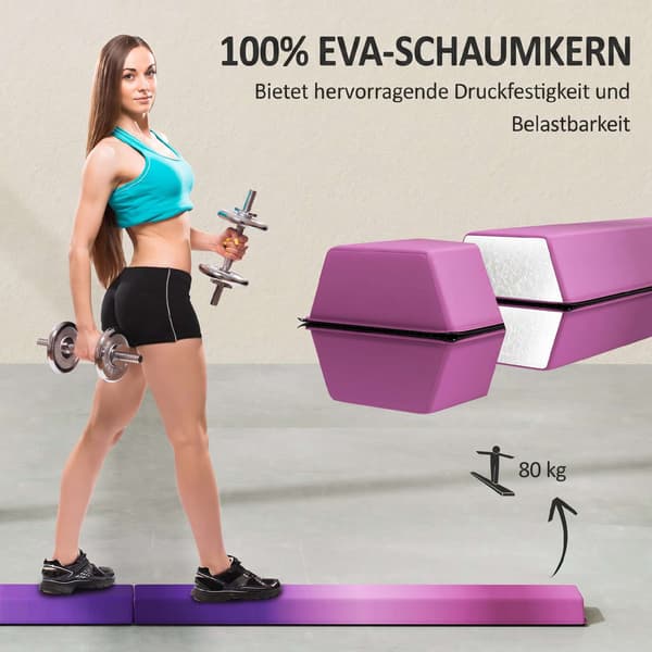 Hopfällbar balansbom, 236 cm, halkfri, violett/rosa