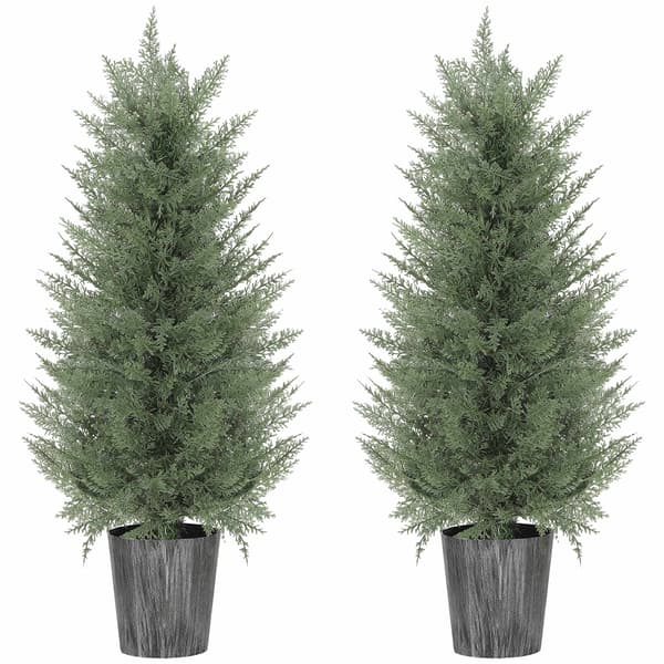 Konstgjorda cypresser, set, 2-pack, UV-resistenta, 81 löv