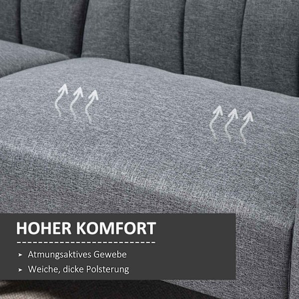 Sovesofa, Klapsofa, 2-Personers, Sovesofa Med Sovefunktion, Hørlignende Polyester, Gummitræ, Grå, 173X75X73Cm