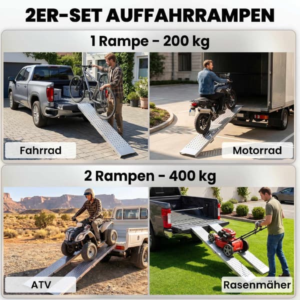 Hopfällbara lastramper i metall, set om 2, 400 kg kapacitet