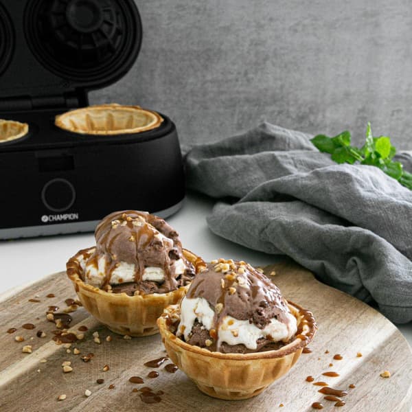 Dobbelt vaffelskål, 1000W, non-stick, sort