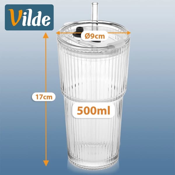 Glaskrus med låg og sugerør, 500 ml, sæt med 2