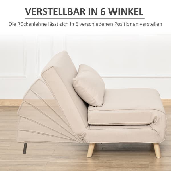 Bäddsoffa, Enkelsoffa, Bäddsoffa, Hopfällbar Soffa Med Justerbart Ryggstöd, Nordic, Linneimitation