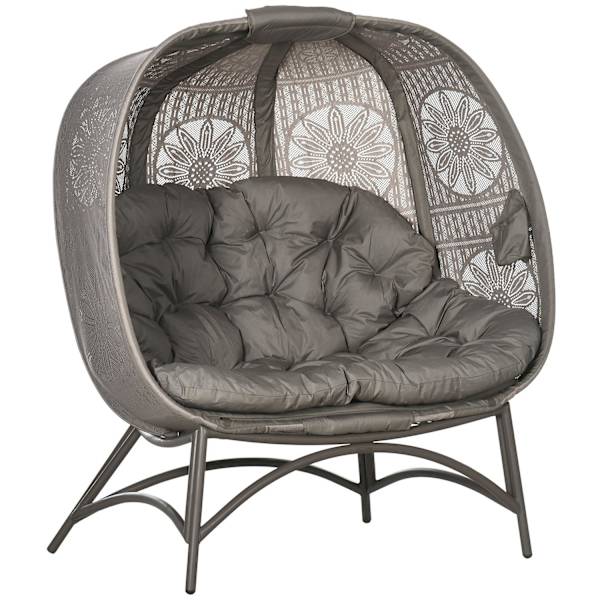 Garden Chair 2-Paikkainen Korituoli Kokoontaitettavalla Korilla Papasan-Tuoli Tyynyllä Lepotuoli Parvekkeelle Patiolle Teräshiekka 126 X 75 X 142 Cm