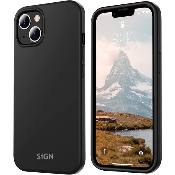 nestemäinen silikonikotelo iPhone 15:lle - musta