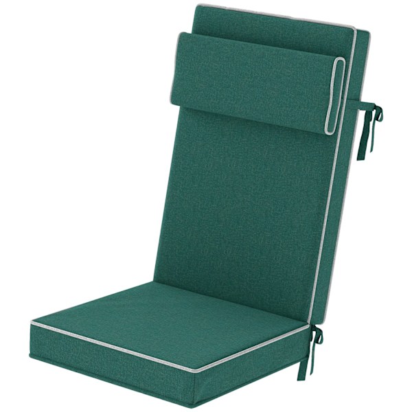 Sittdyna 120 x 47 x 9,5 cm vattenavvisande stolsdyna med knytband, nackstöd, UPF50+ utomhus sittdyna inomhus, sittdyna för hopfällbar stol, matstol, g