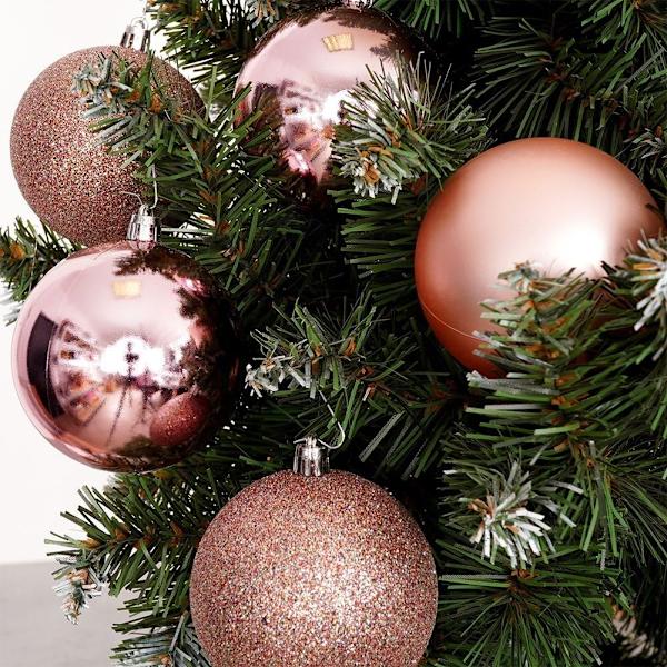 Set med 5 okrossbara julgranskulor i rosa färg