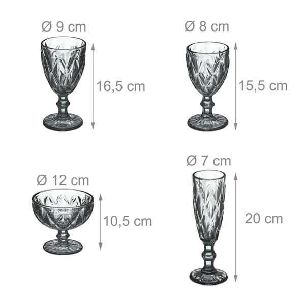 Set med 7 gråa glas