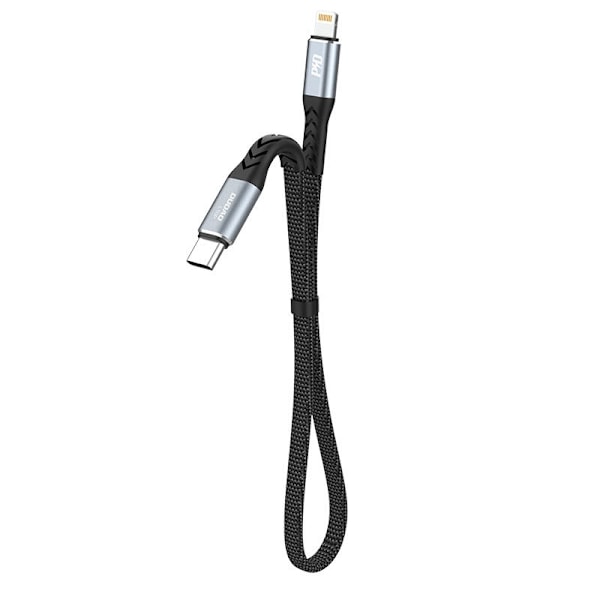 Lyhyt litteä kaapeli iPhone USB-C:lle - Lightning L10P PD 20W 23cm musta
