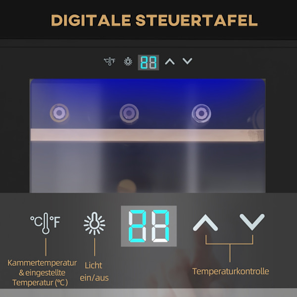 Vinkøleskab, 65 L Drikkevarekøleskab Til 24 Flasker, Flaskekøleskab, Vinklimaskab Med Indvendig Belysning, 5-20°C, Touch, Sort