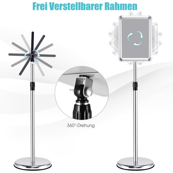 Justerbart A4-skyltställ, roterande display, silver