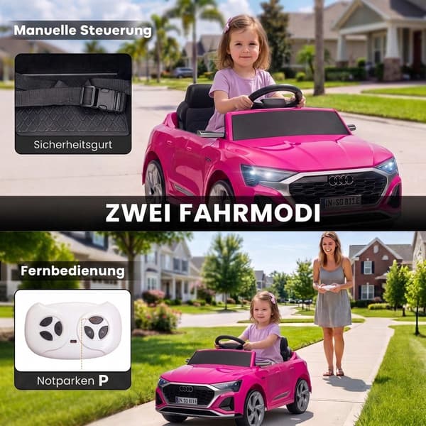 12V Elbil för Barn med Fjärrkontroll, Rosa, Audi Design