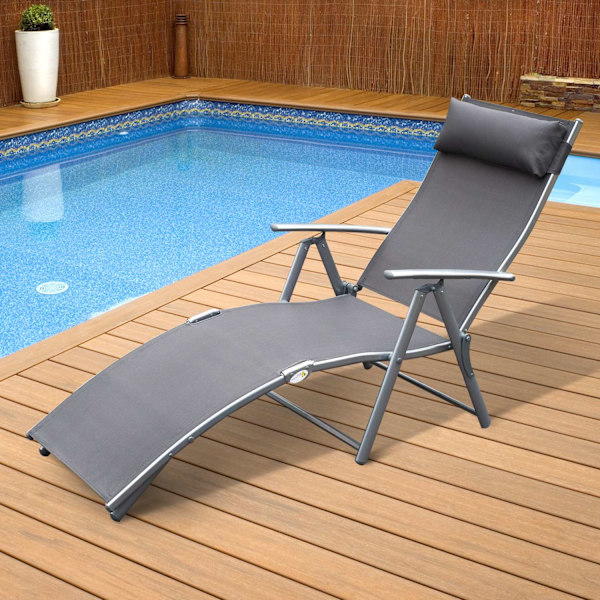 Garden Lounger Liggestol Solseng Foldbar Justerbar Med Pude Havegrå Metal + Stof Grå 137 X 63,5 X 100,5 Cm