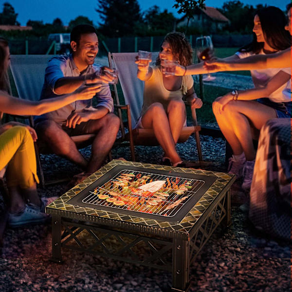 3-I-1 Ildskål Ildkurv Ildsted Med Gnistbeskytter Grillrist Isspand Havegrill Sort 76 X 76 X 47 Cm