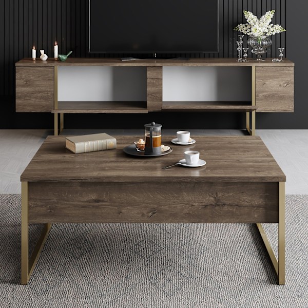 Vardagsrumsmöbler Set Luxe Set - Valnöt, Guld