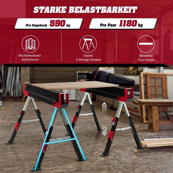 Justerbart, foldbart savbukkesæt, stål, 2-pak, 61,5–82,7 cm