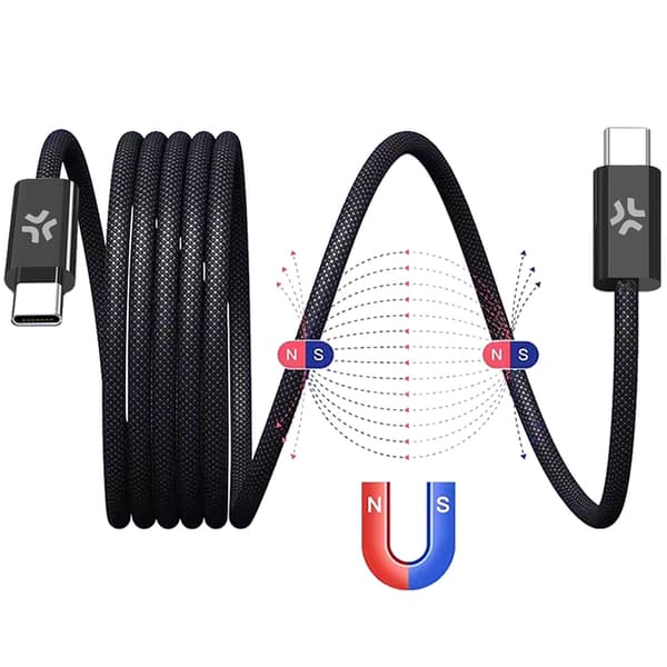 USB-C magneettipunottu kaapeli, 60W, 1m, musta