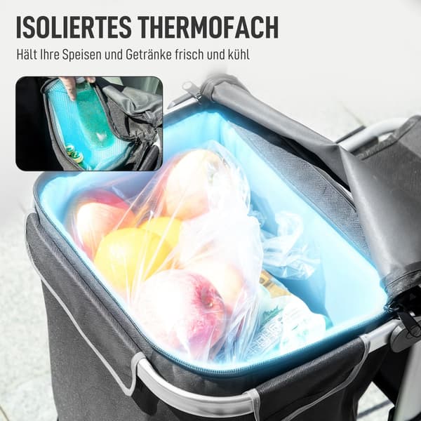 Sammenklappelig 3-i-1 indkøbsvogn, 40L, 25kg kapacitet, sort