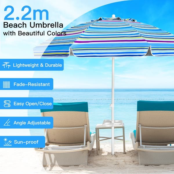 Strandparasol 200 cm, Vippebaldakin, Kopholder, Blå