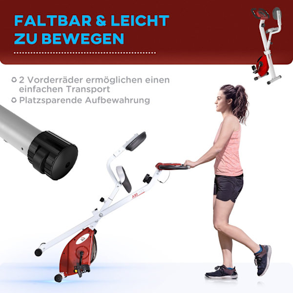 Motionscykel Cykeltræner Med 8 Niveauer Af Justerbar Magnetisk Modstand, Højdejusterbar Stål Rød + Hvid 43 X 97 X 109 Cm