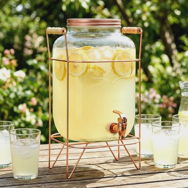Drikkevaredispenser med hane og stativ, 8L glas