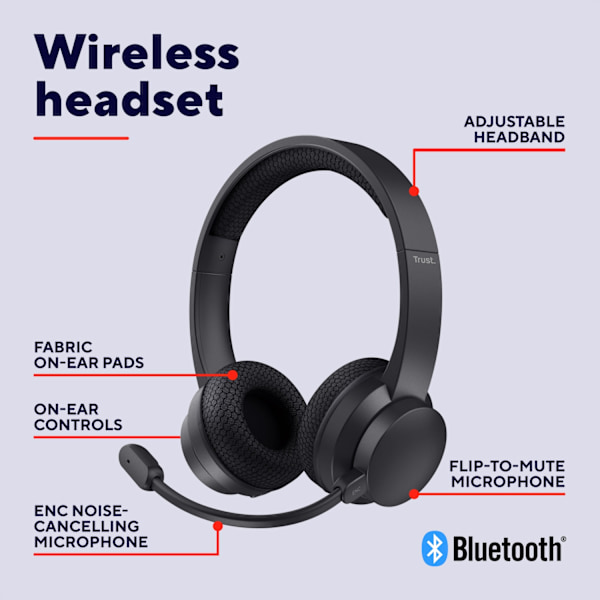 Ayda Trådløst PC Headset Bluetooth ENC Sort