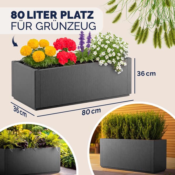 Antracitgrå plastkruka 80x36x36cm, 80L kapacitet
