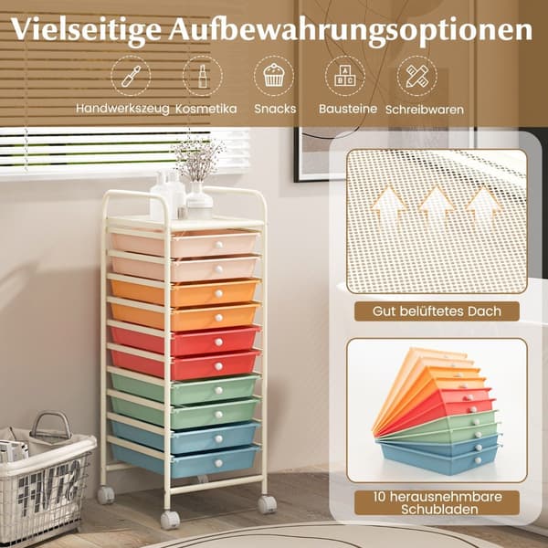 Opbevaringsvogn med 10 stabelbare plastskuffer