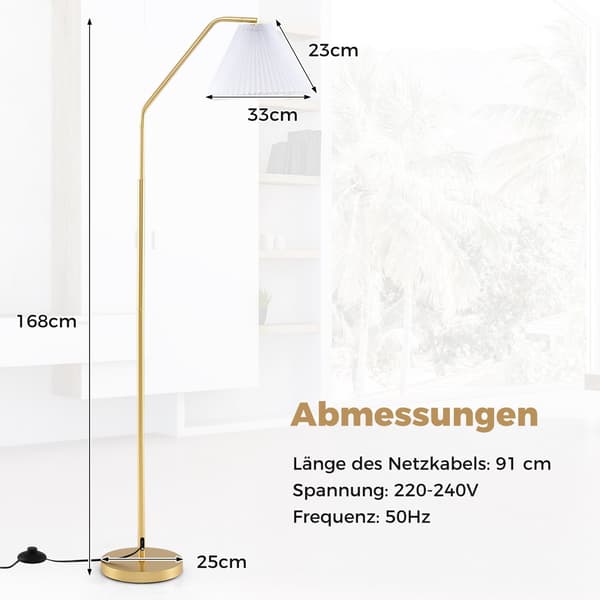 Gulvlampe med justerbart hoved, E27 fatning, 168 cm, guld