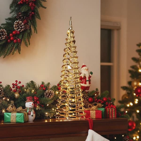 Guldfärgad LED-julgran med kon, 40 cm, timerfunktion