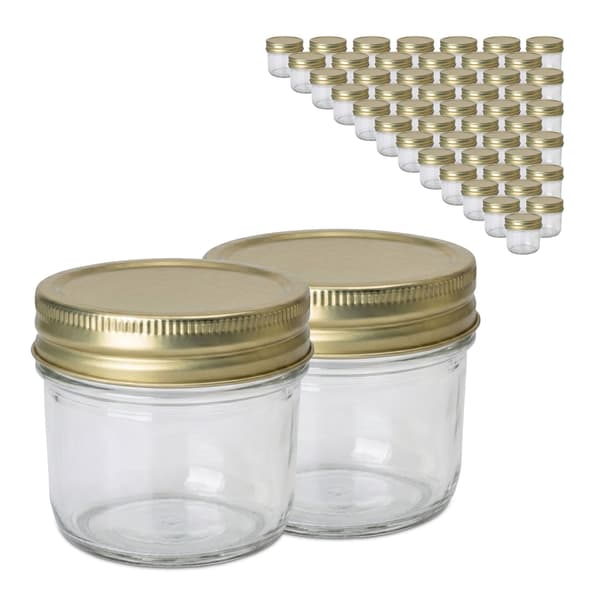 120 ml syltburkar i glas, set med vridbara guldlock