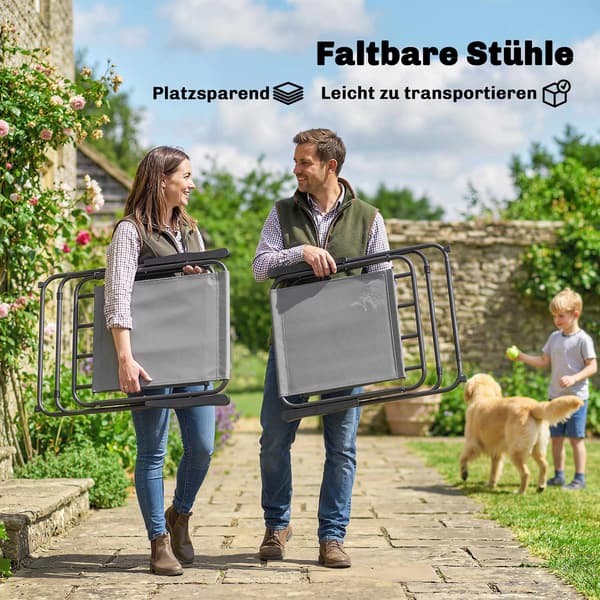 8-delt udendørs spisebordssæt med parasol og foldbare stole